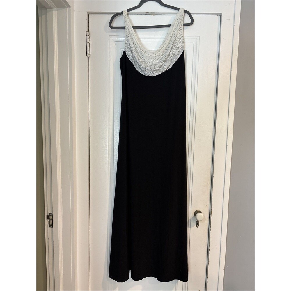 Marina Long Black Gown Rhinestone Neckline Size 14 EUC